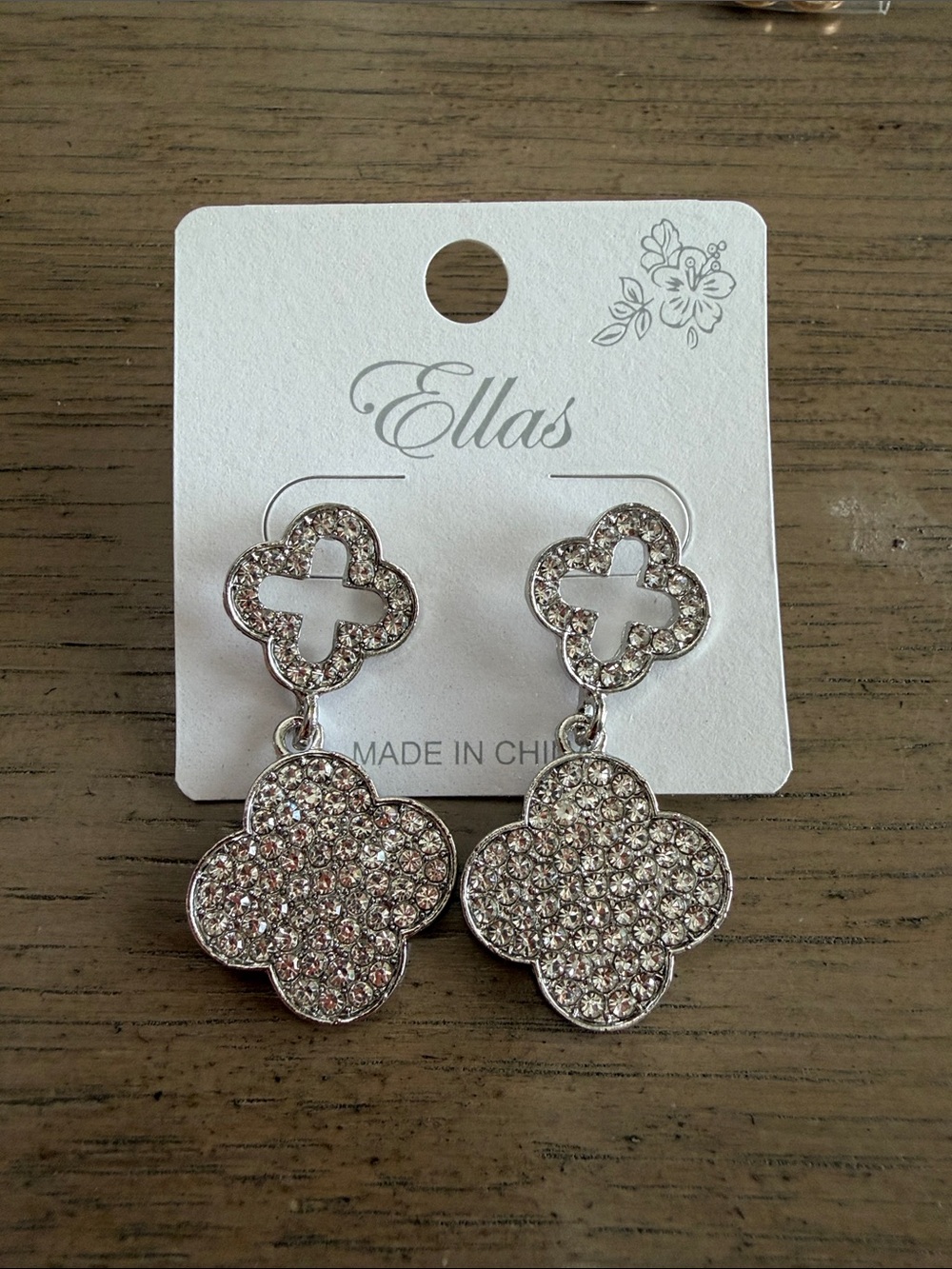 Ellas Sparkling Clover Drop Earrings - Silver Crystal